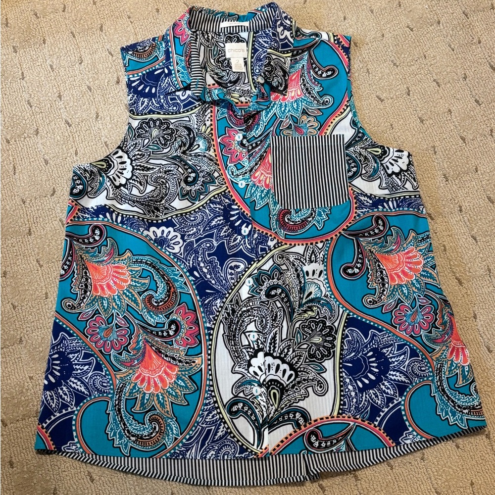 Paisley Sleeveless Top - Multicolor